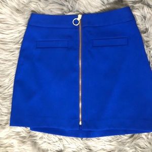 Royal Blue Mini Skirt with Gold Front Zipper